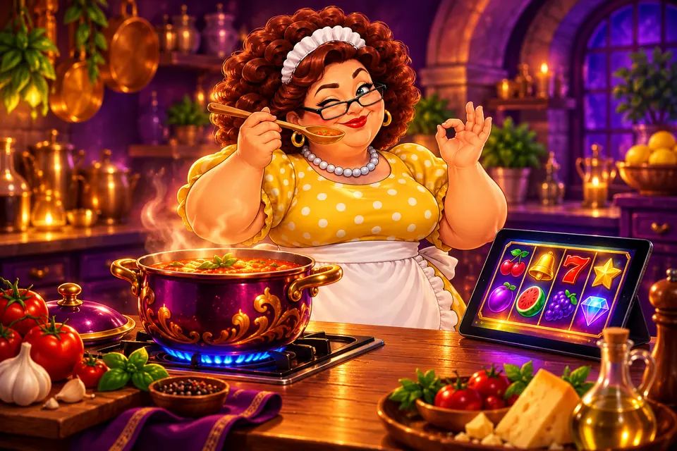 Mama proeft van een lepel naast een tablet met een slot