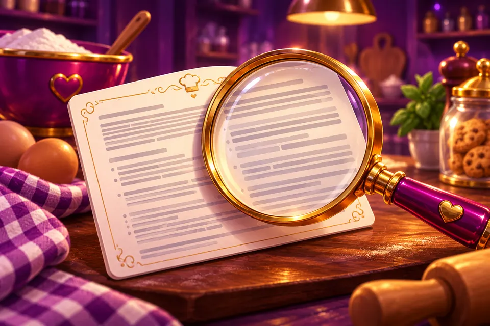 Vergrootglas boven een receptkaart met kleine lettertjes