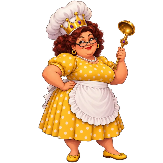 Mama als chef-kok met kroon en pollepel