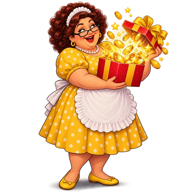 Mama met een cadeaudoos vol munten