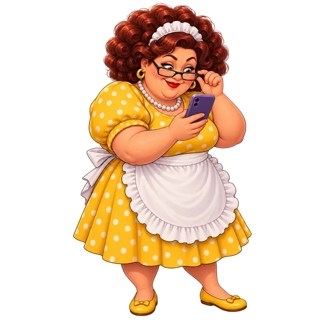 Mama kijkt door haar bril naar haar telefoon
