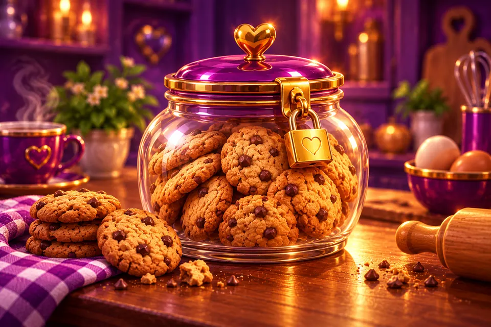 Koekjespot afgesloten met een hangslotje